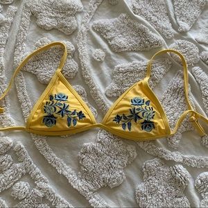 LA hearts yellow & blue embroidered bikini top